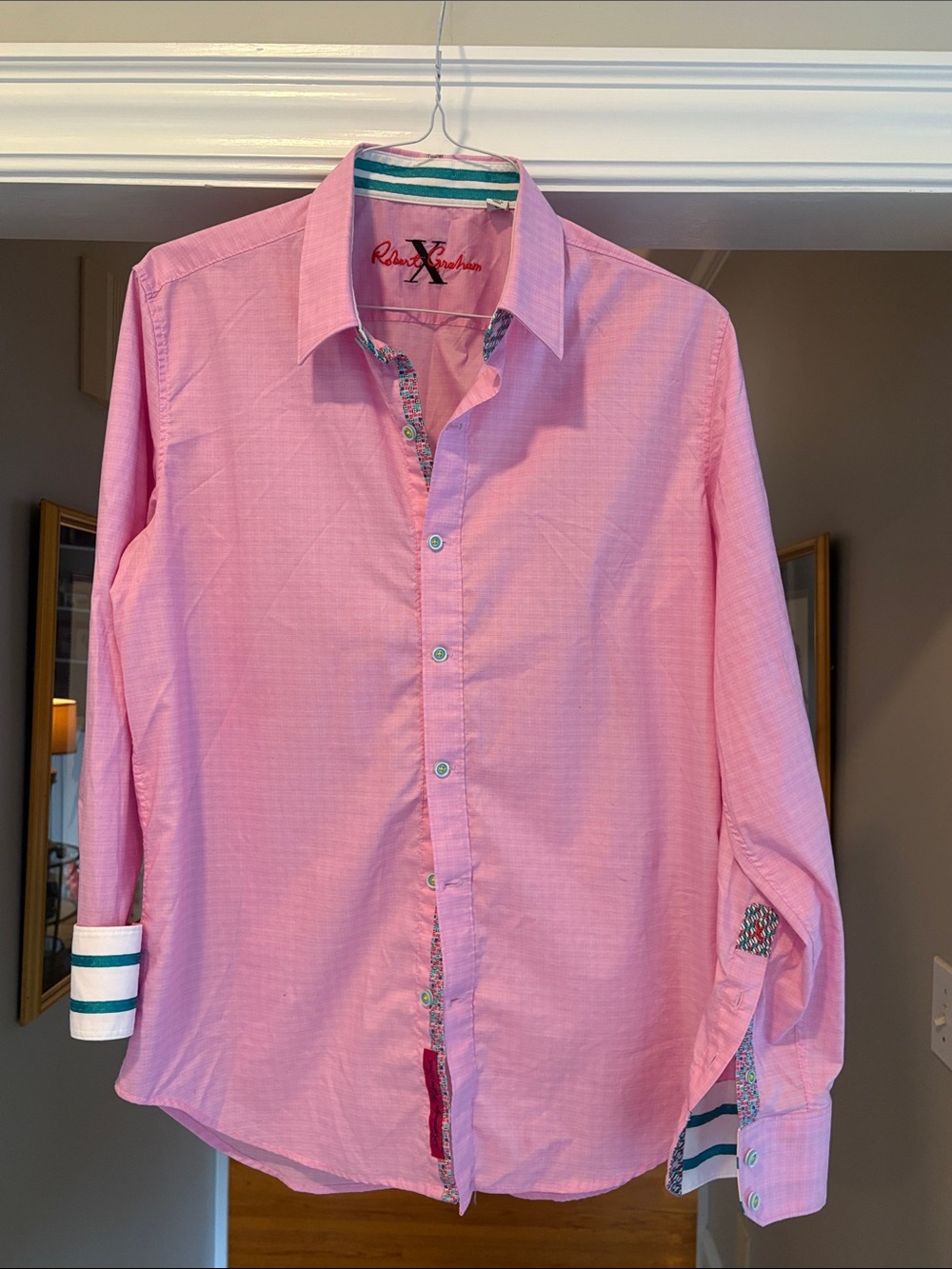 Robert Graham Pink Button-Down Shirt with Contrast Trim
